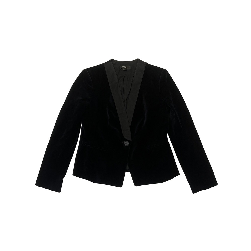 Ann Taylor Petite Black Velvet Single Button Gothic Witchy Blazer Jacket Size 2P